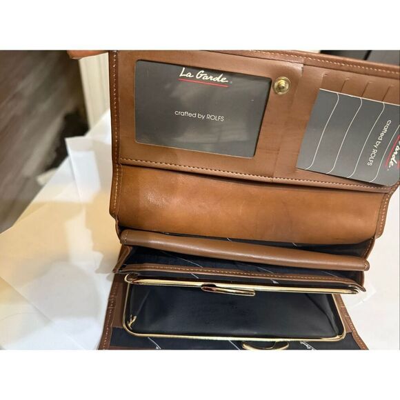 La Garde Crafted By Rolfs Genuine Leather Snap Fold Over Wallet Purse Tan - Picture 5 of 8